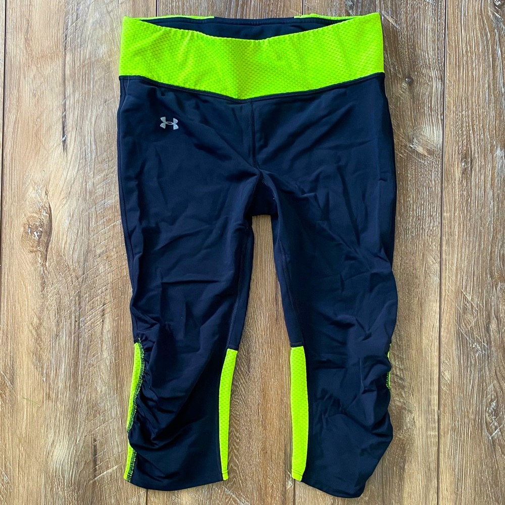 Women’s Under Armour neon yellow and black workout capris